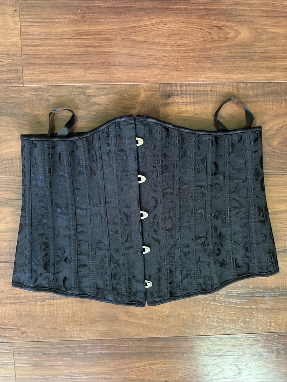 Black Overbust Corset with Floral Jacquard-cosplay/renfaire